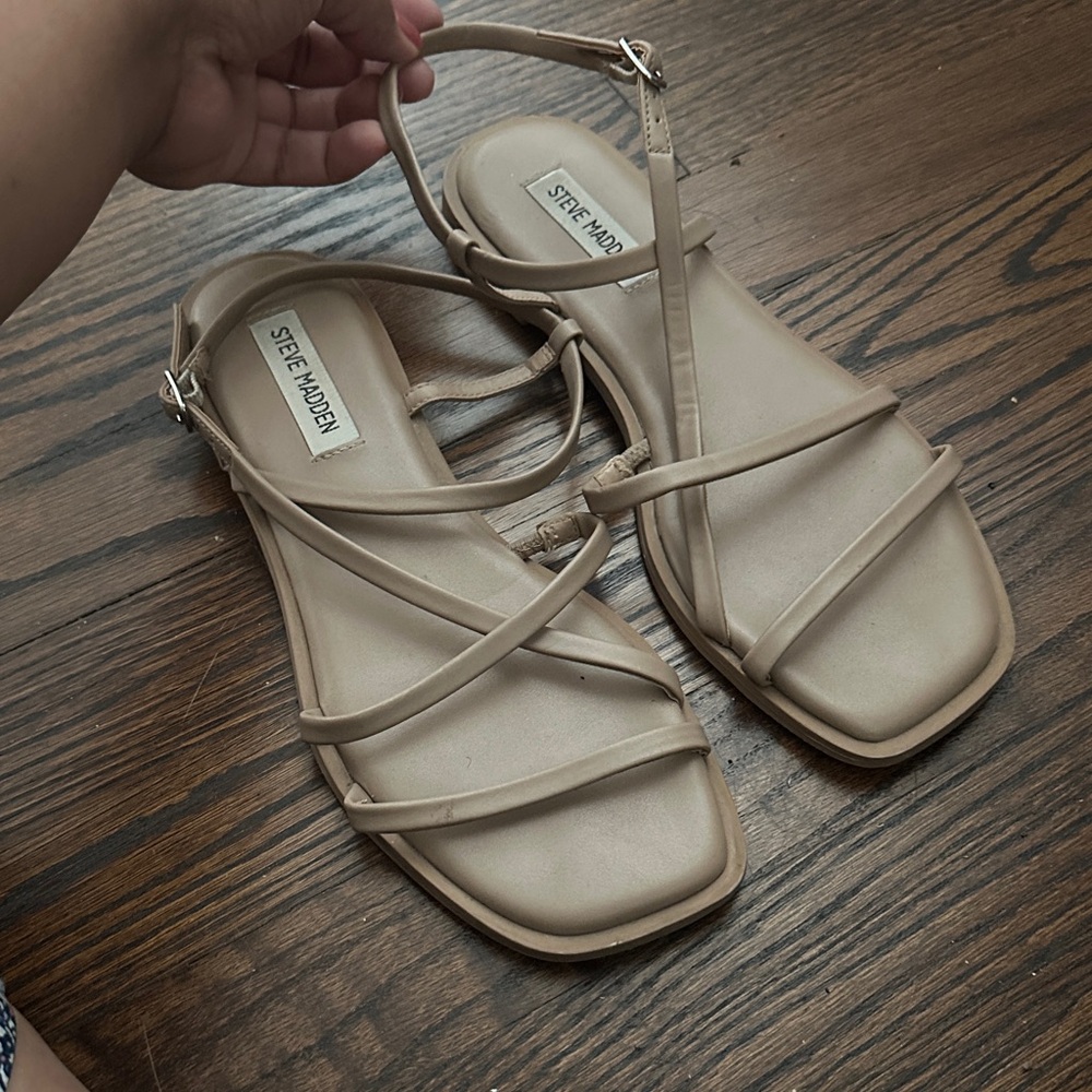Steve Madden Neutral Strappy Square-Toe Sandals